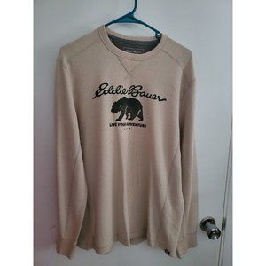 Eddie Bauer Bear Men's Medium Beige Long-Sleeve Waffle Texture Shirt.